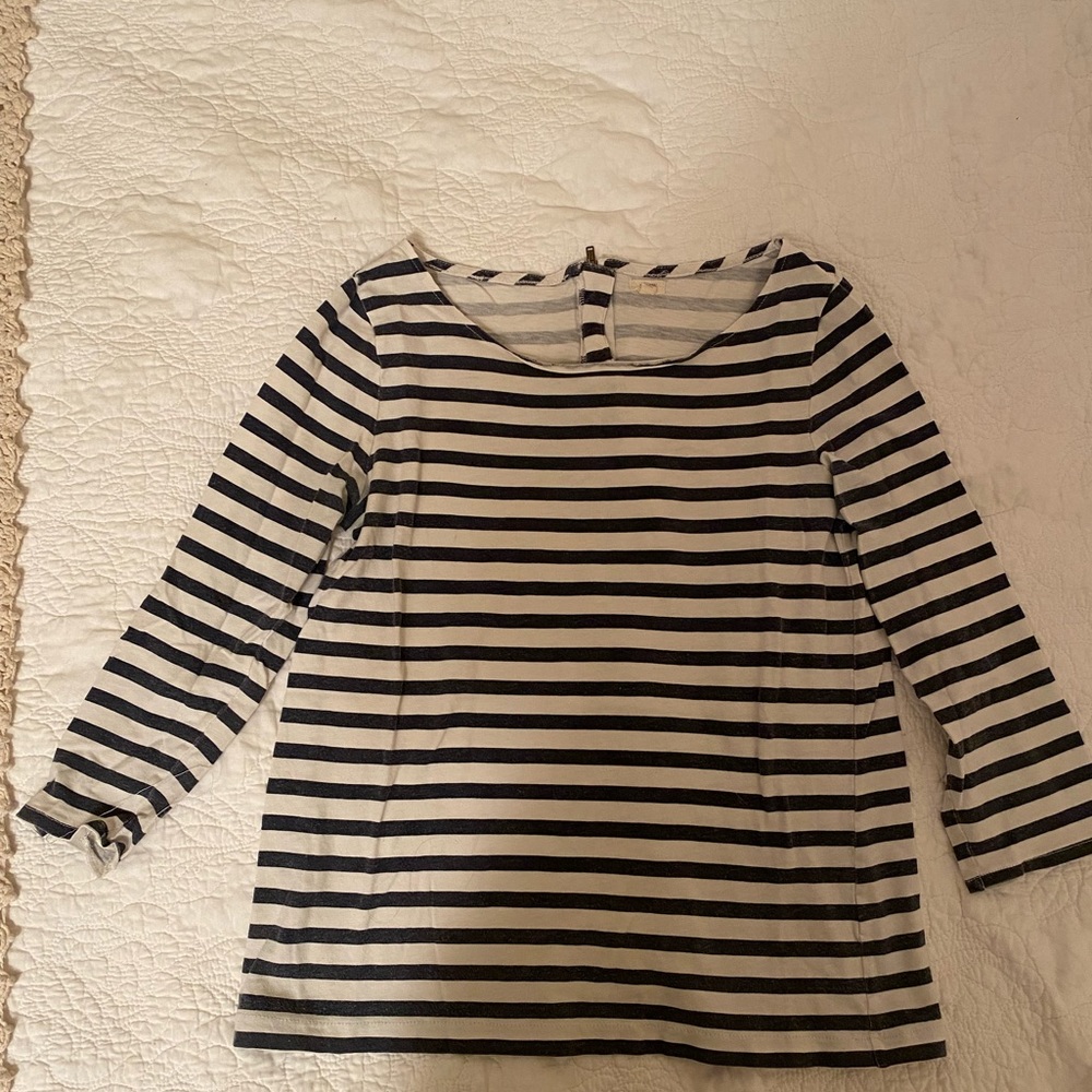 JCrew 3/4 sleeve navy blue and white stripped tee.